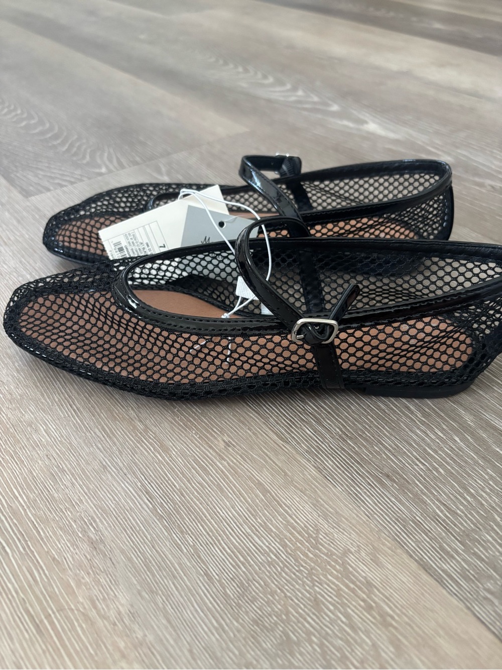 a new day Black Mesh Mary Jane Flats with Patent Strap - Picture 6 of 9